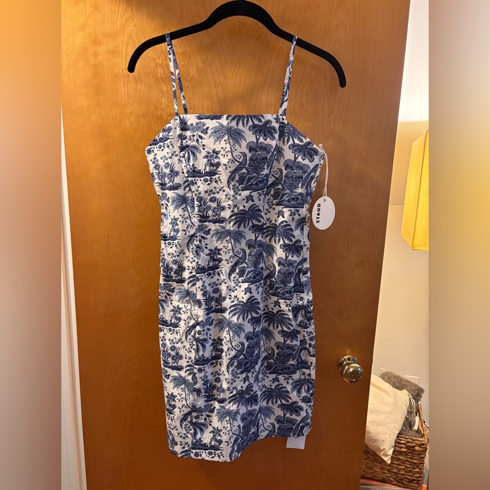 STAUD basset dress in china blue toile NWT